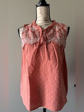 NWOT- Anthropologie Rust Sleeveless Top with Embroidered Details
